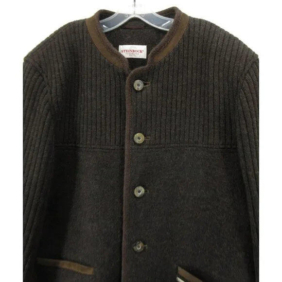 VGT Steinbock Jacket 42 Virgin Wool Leather Loden Austrian Sweater